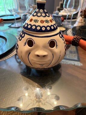 Hand-Painted  Polish Pottery Garlic and Onion Jar from Boleslawiec, Poland